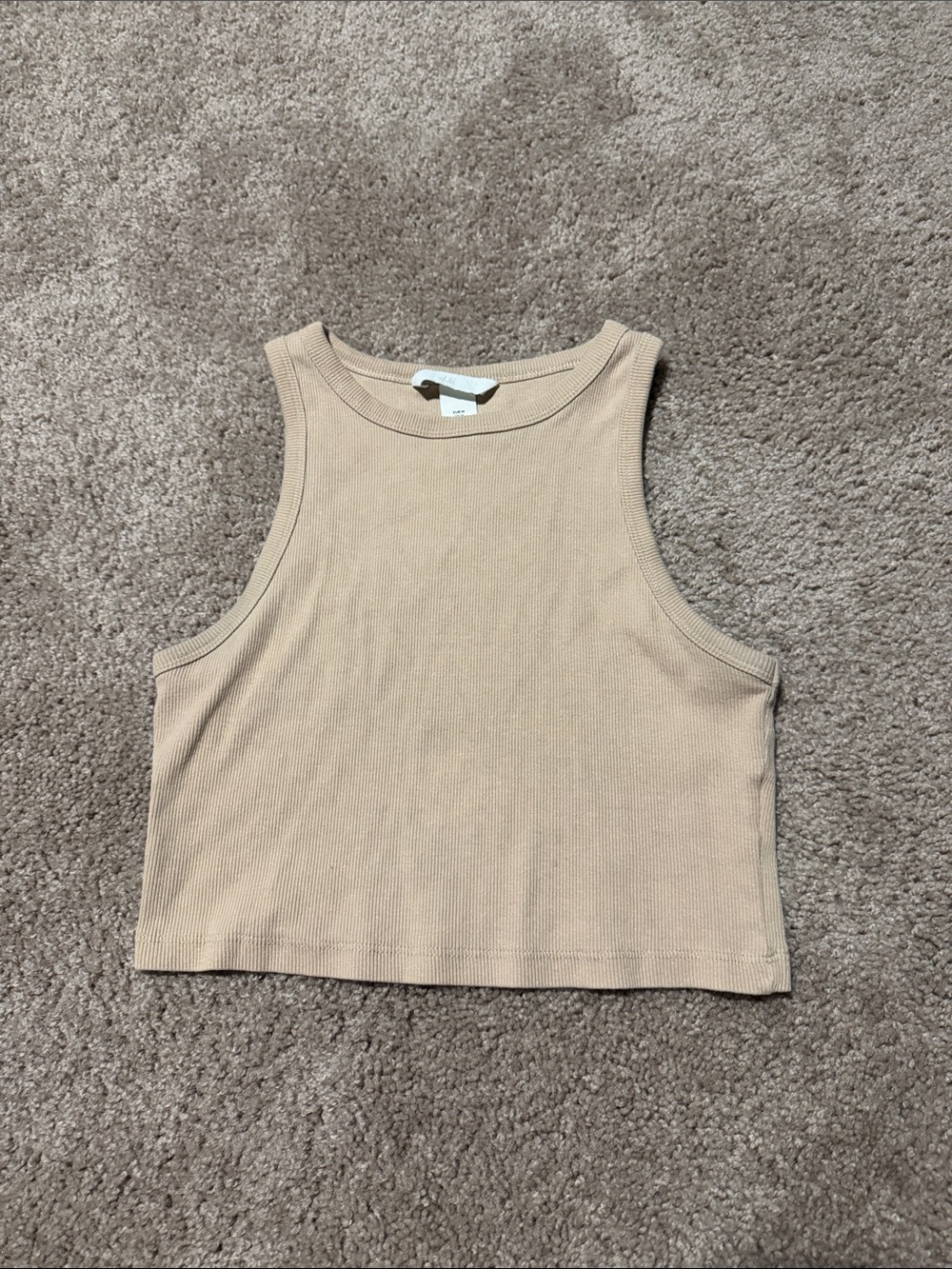 H&M Ribbed High-Neck Crop Tank - Beige